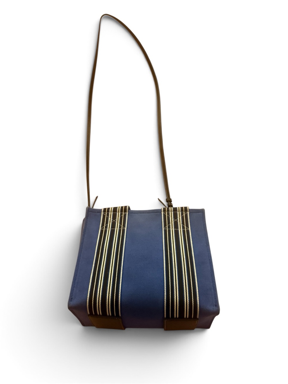 Loro Piana Navy Canvas Tote with Striped Webbing